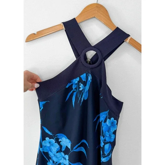 Ted Baker Navy Blue Fantasia Bodycon Halter Floral Dress (TB 2 or US 6) - Picture 7 of 10